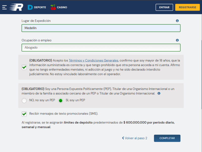 Dale check a los términos y condiciones del registro y completa el registro Dale check a los términos y condiciones del registro y completa el registro