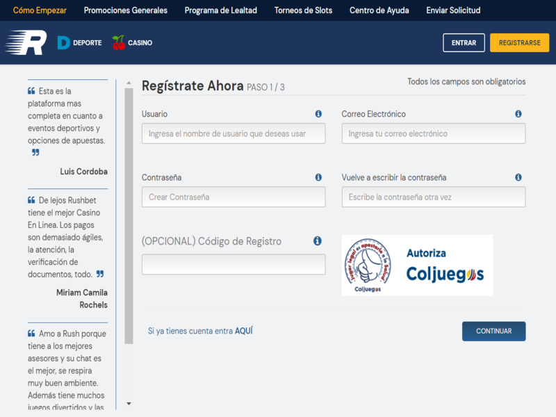 ¡Registrarte en Rushbet no tarda más de cinco minutos!